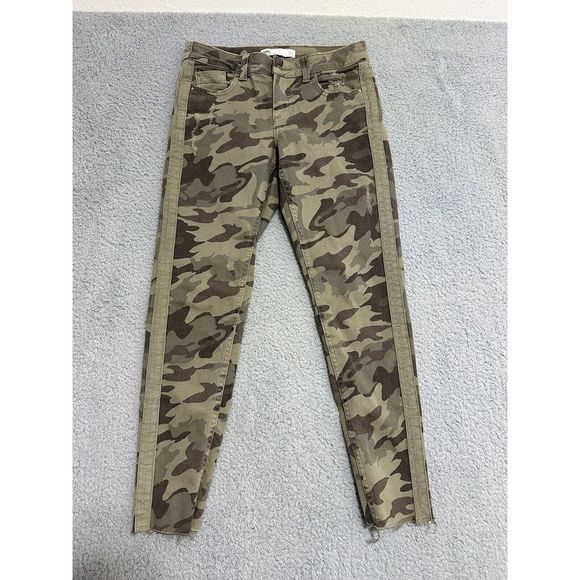 Zara Denim - Zara Z1975‎ Denim Camouflage Ankle Pants Green Distressed Raw Hem Womens 4